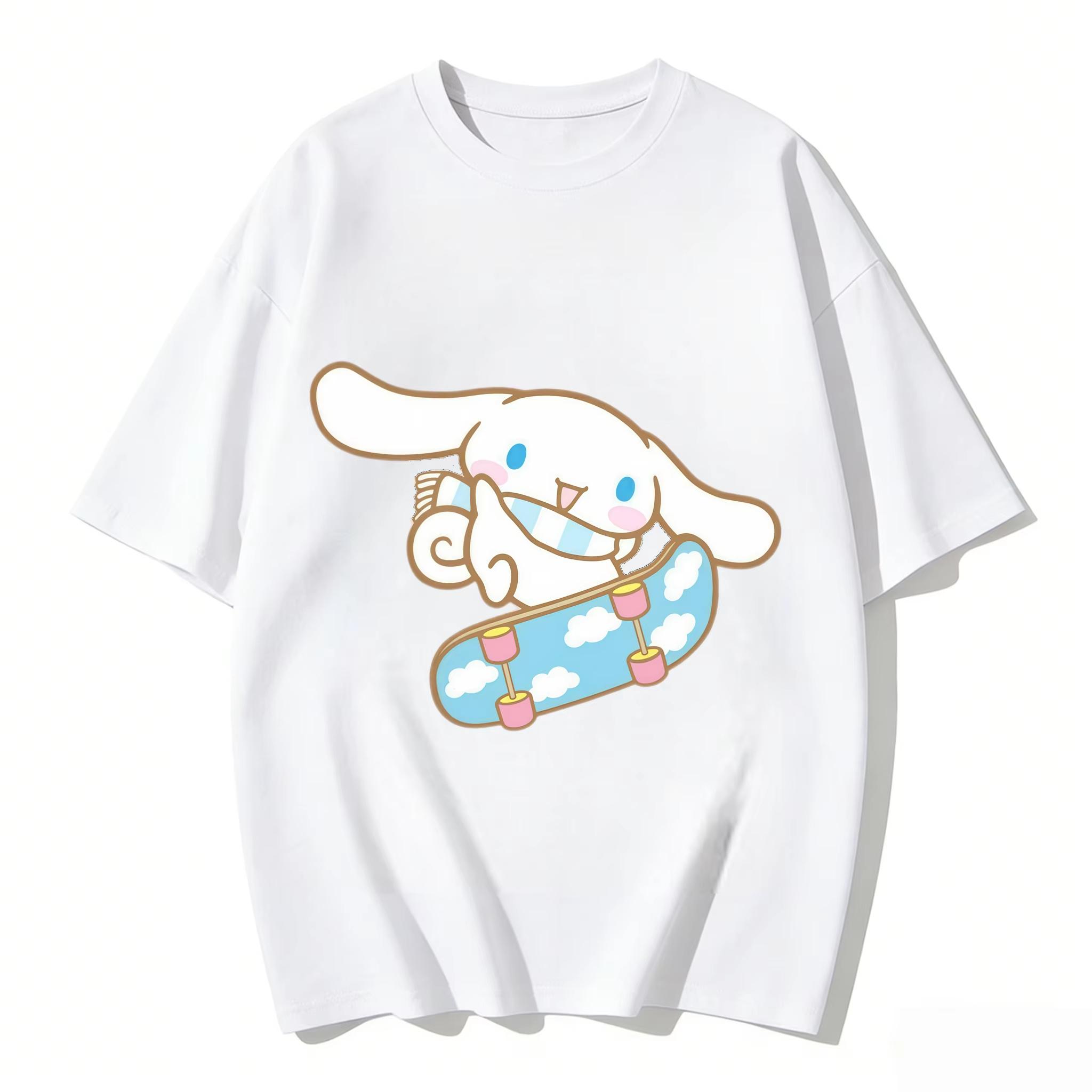 

2026 Cinnamoroll Tee soft cotton short sleeve crew neck cute print lightweight summer top for Women daily casual wear S
