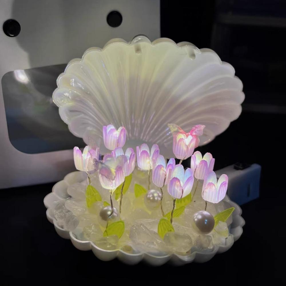 

9 Flowers Tulip Night Light Plastic Mirror Light LED Decorative Nights Lamp for Birthday Gifts