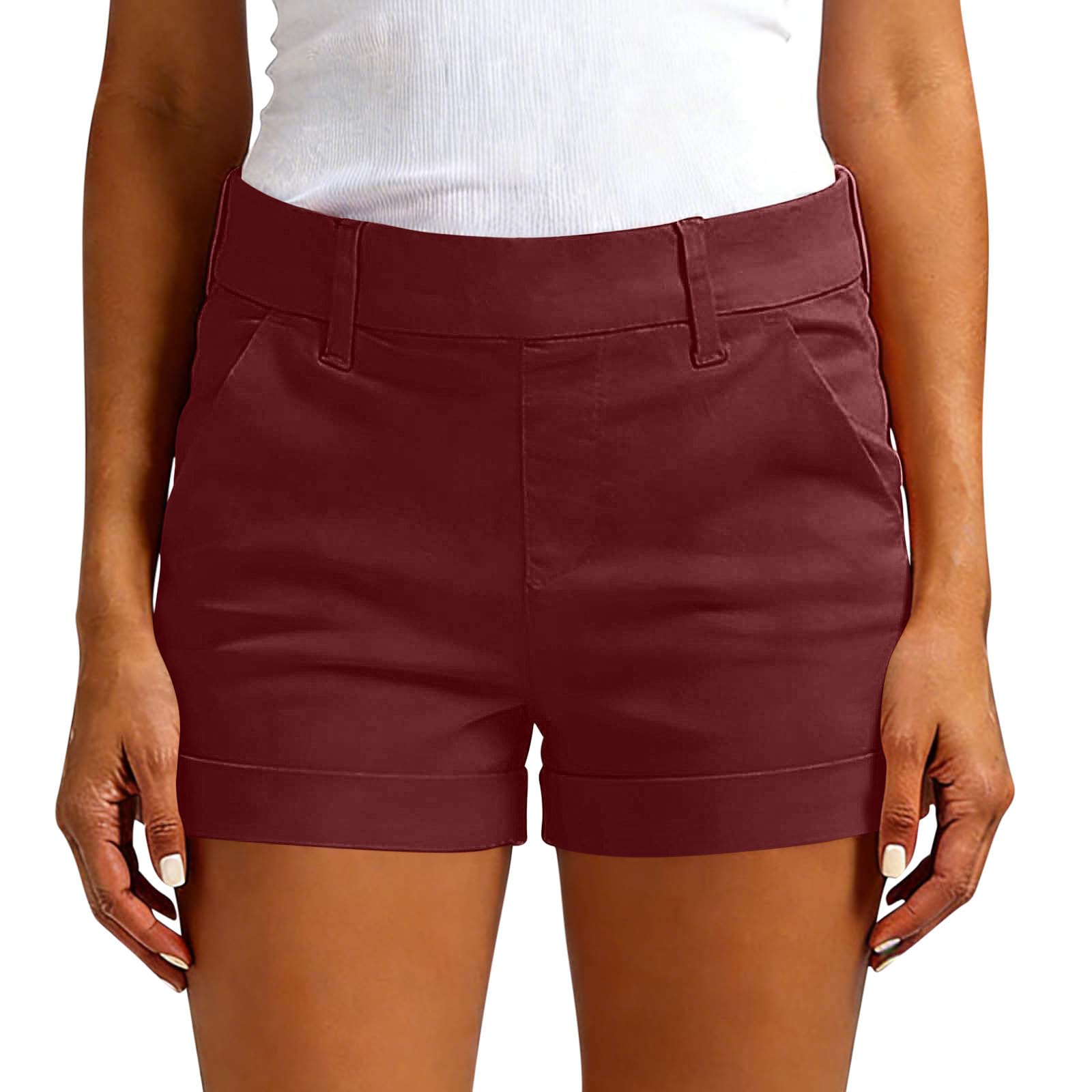 

Women s Fashionable Casual -Color Shorts With Pockets M винний