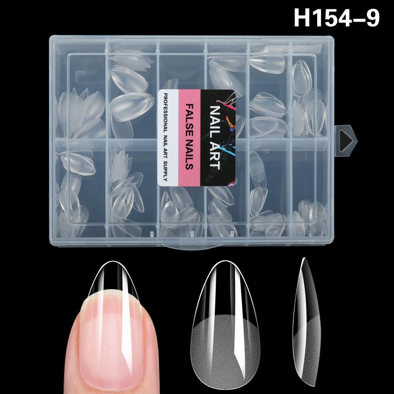 216 PCS Seamless Press On False Nail Tips Transparent Full Cover Fingernail Tip Half Matte Long Coffin Almond Artificial Nails