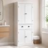 Tall Kitchen Cupboard, 183 Cm Freestanding Storage Cabinet with Drawer, 4 Doors and Adjustable Shelves, White