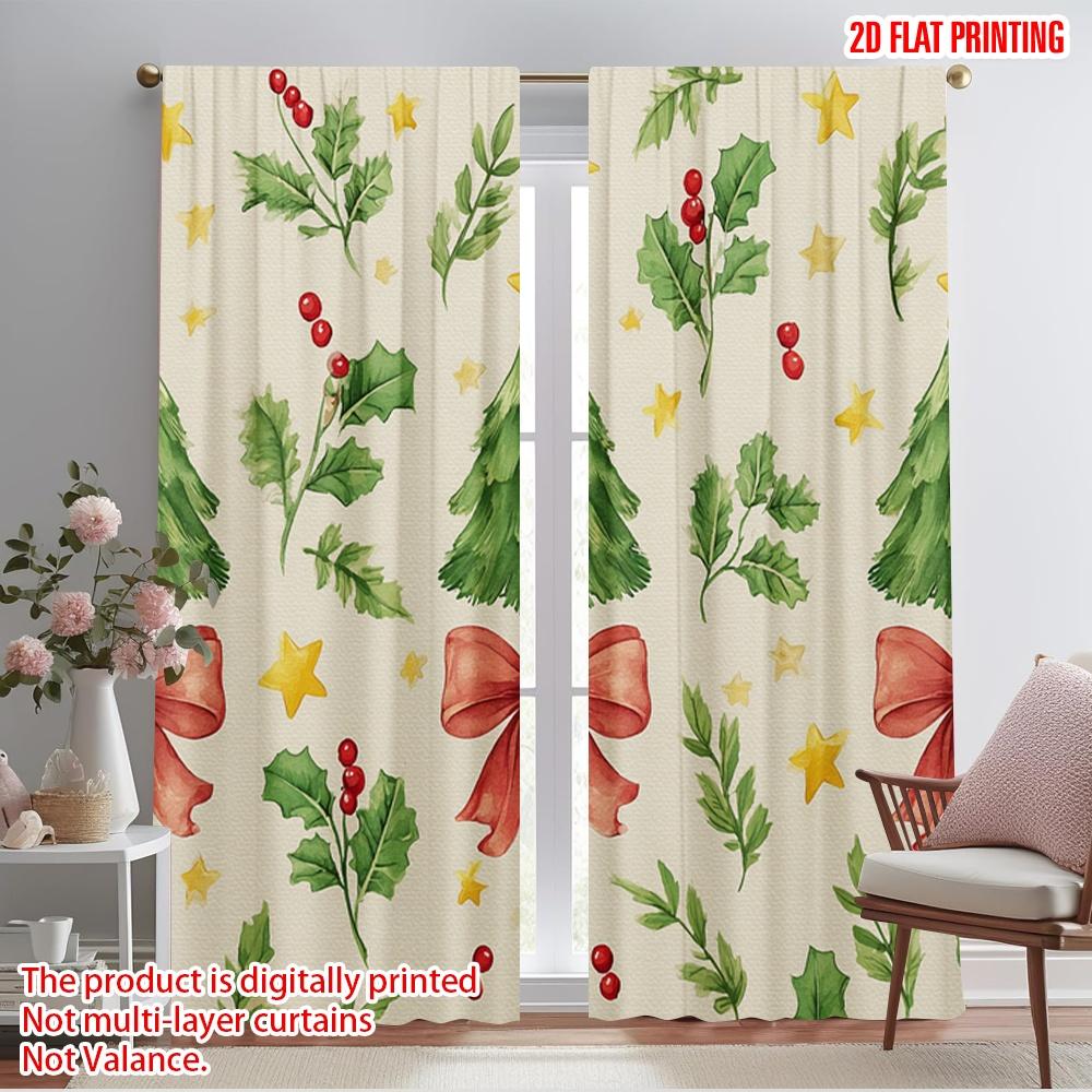 

2pcs,2D plane printing Light Filtering Curtains Christmas tree butterfly Durable 100% Polyester Fabric (without rod) Art Deco 52.50×116.00 CM 2pcs