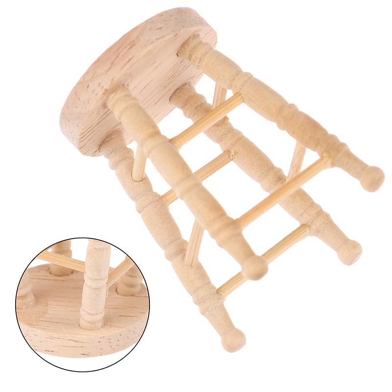1/12 Dollhouse Mini Wooden Stool Simulation Chair Furniture Model Toys for Doll House Decoration Miniature Accessories