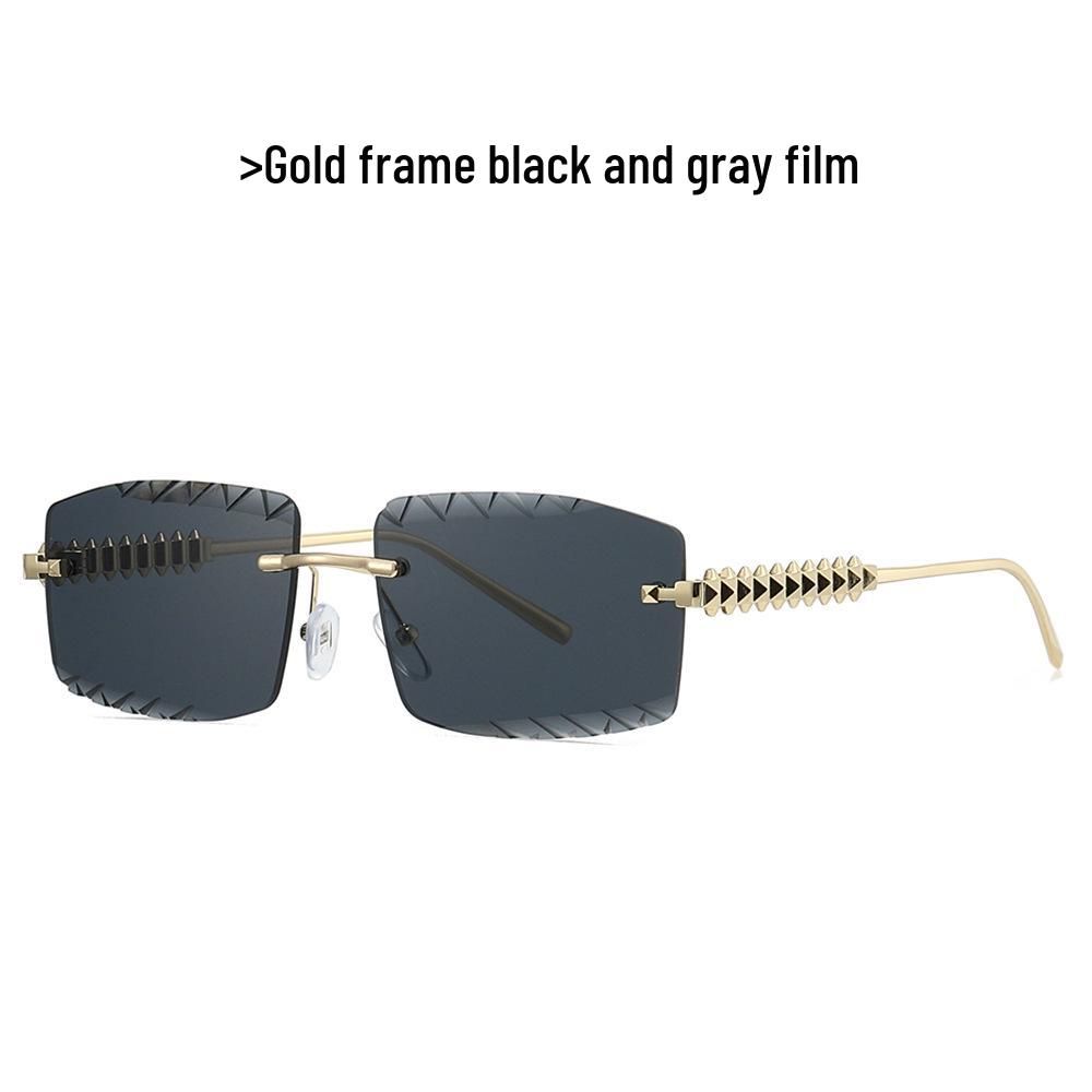 Women s Trendy Rivet Leg Square Frame Rimless Metal Sunglasses