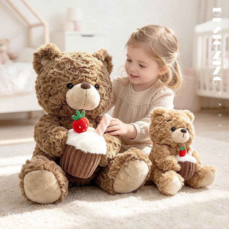 Cute Sleepy Doll Teddy Bear Holding Cake - Plush Toy Gift for Friends