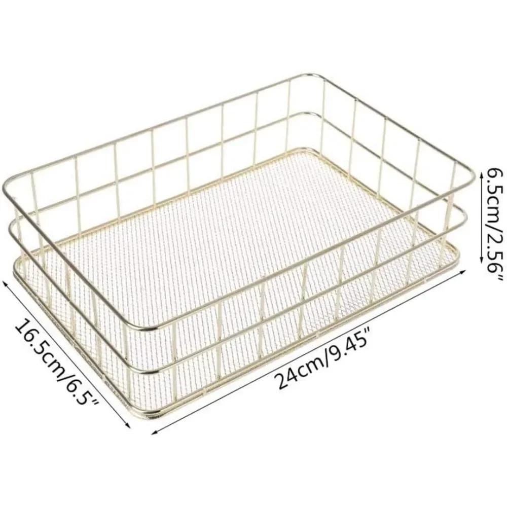 For Rose Gold Metal Desk Tray Bathroom Shelf Storage Fruit Home and Office Finishing Basket