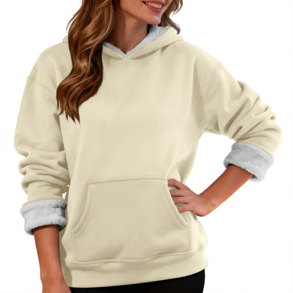 Women's Fashionable Casual Long-Sleeved Top With Fleece Thickened Hooded Sweatshirt
