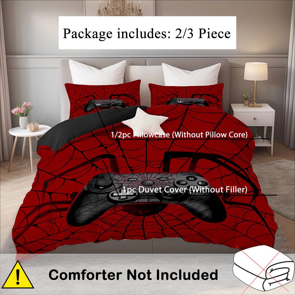 Boys Game Controller Quilt Cover Cool Gamepad Bedding Set Modern Polyester Comforter Bedspread Black Red Spider Web Bedding Set