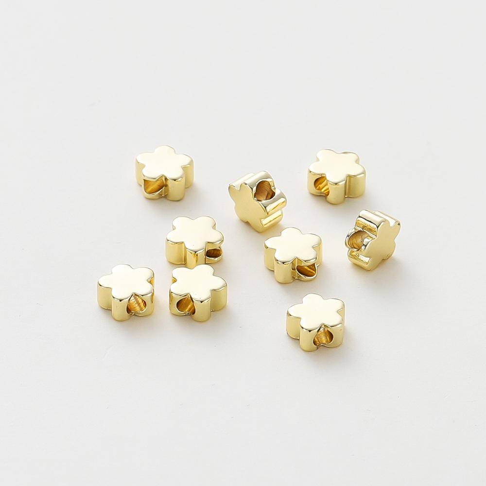 20PCS 14K 18K Gold Plated Brass Round Square Cross Flowers Beads Spacer Beads Jewelry Making Supplies DIY Necklaces Findings