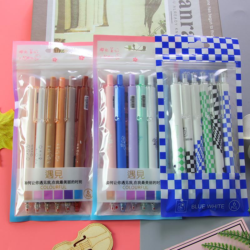 Return to school season 3packs/18pcs 0.5mm meet bag press neutral pen high-value ST head press water pen black signature pen office stationery