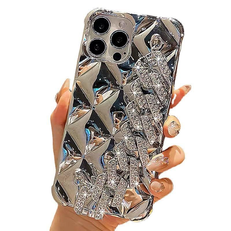 Luxury Shiny Diamond Electroplating Phone Case for iPhone 16 Pro Wristband Strap Mobile Phone Cases