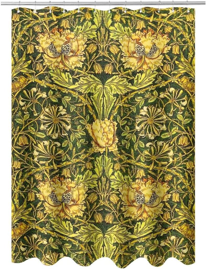 Waterproof Botanical Shower Curtain Green Yellow Floral Print Tropical Luxury Jungle Bathroom Curtain Home Decor Idea