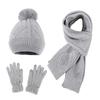 3Pcs/Set Women Winter Hat Scarf Gloves Set Plush Ball Decor Rhombus Texture Knitting Hat