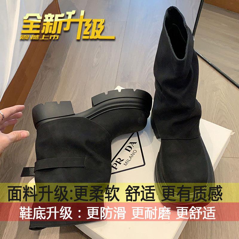 

Super fire versatile Martin boots heightened thick-soled medium boots women s autumn new British style advanced short boots 35