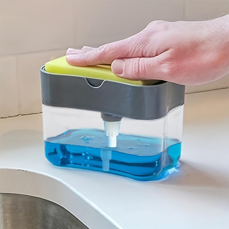 Durable Plastic Kitchen Soap Dispenser Set with Sponge Holder and Bonus Sponge for Home Cleaning
