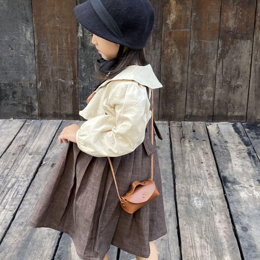 Fashion PU Leather Mini Crossbody Bag Solid Color Small Kids Shoulder Bag Horizontal Coin Purse