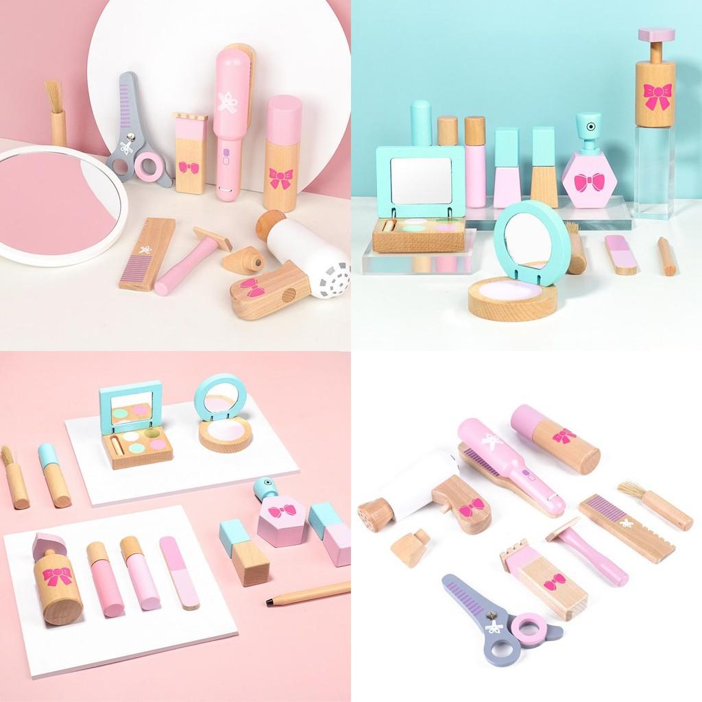 Wooden Play Kids Set Pretend Makeup Hairdressing Tools Interactive Fun Learning