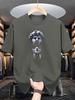 Sommermode Herren Rundhals T-Shirt - Künstlerischer Steinstatuen-Print, Strickstoff, Leichter Stretch, Normale Passform