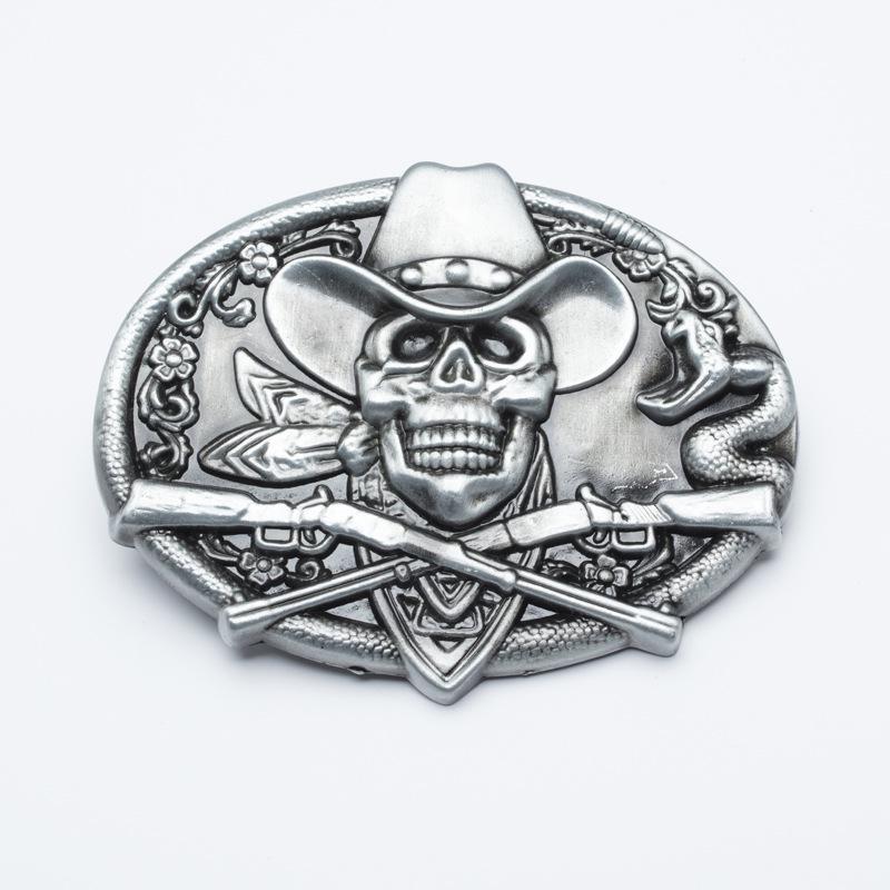 Western Cowboy Skull Black Large Zinc Alloy Retro Oval Belt Buckle