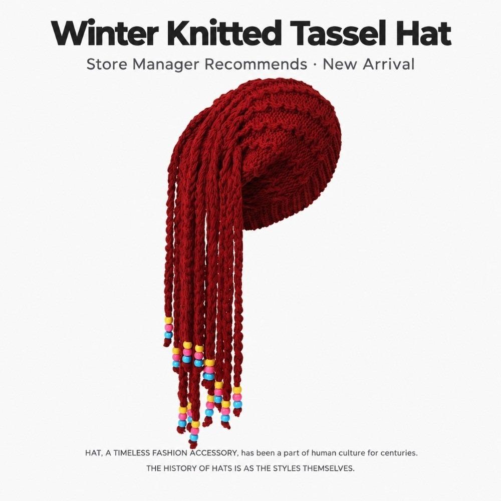 Faux Braid Dreadlock Hat Color Bead Decor Wig Beanie Colorful Dreadlock Beanie  Fashion Shooting