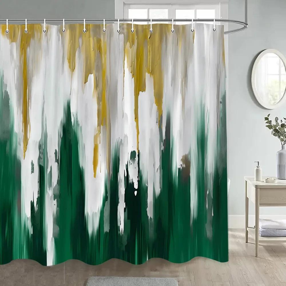 Abstract Grunge Style Shower Curtains White Blue Ombre Oil Painting Art Modern Polyester Fabric Bathroom Decoration With Hooks