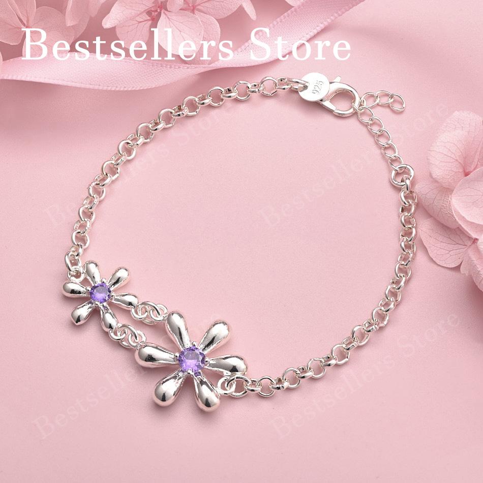 925 Sterling Silver 8-inch Exquisite Flower Bracelet, Fashionable Women's Accessories, Wedding Party Jewelry
