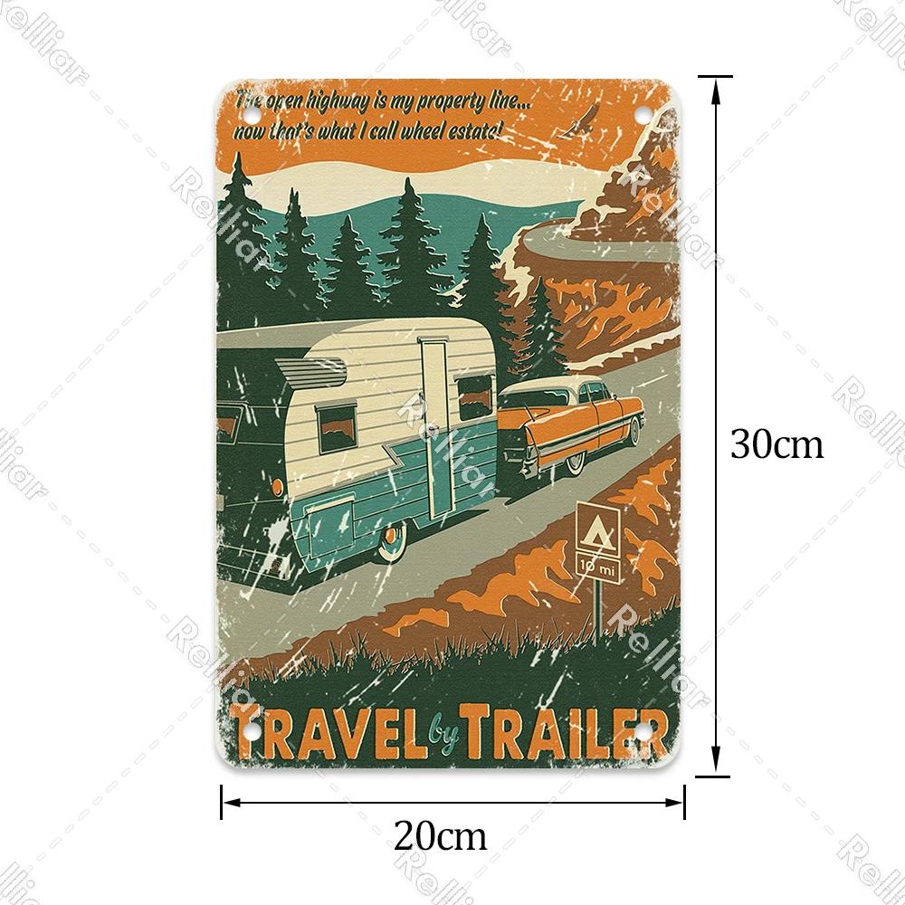 Retro Happy Camper Dekoracyjny Talerz Przygoda na Zewnątrz Metalowy Znak Blaszany Symbol Dzikiej Przyrody Ornament Plakat Dekoracja Domowego Baru Klubu Tablica