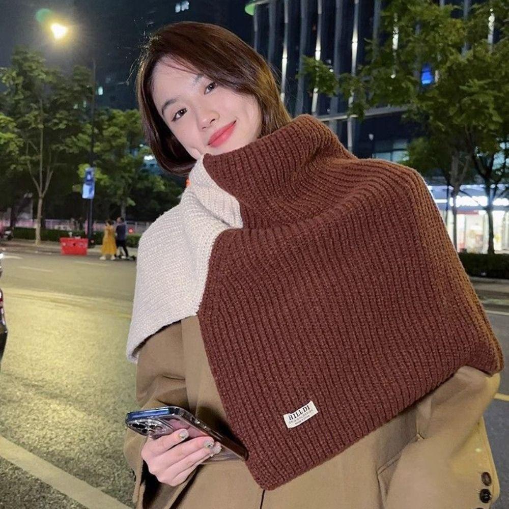 Warm Shawl Wraps Contrast Color Neck Wraps Retro Knitted Shawl  Winter