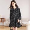 Plus Size Women's Floral Chiffon Dress: Salt-Sweet Autumn Style with Long Sleeves