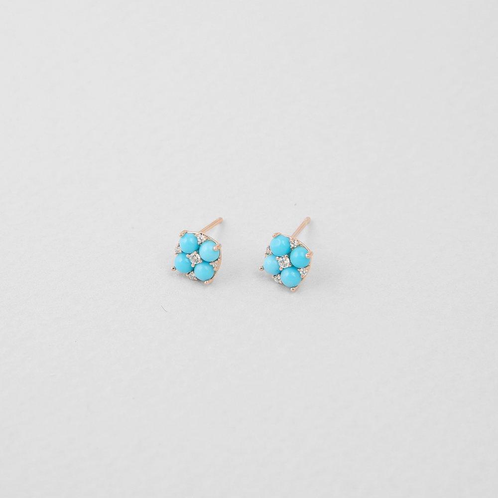[Judy And Paul] Bonne Square Flower Turquoise Earrings E51586