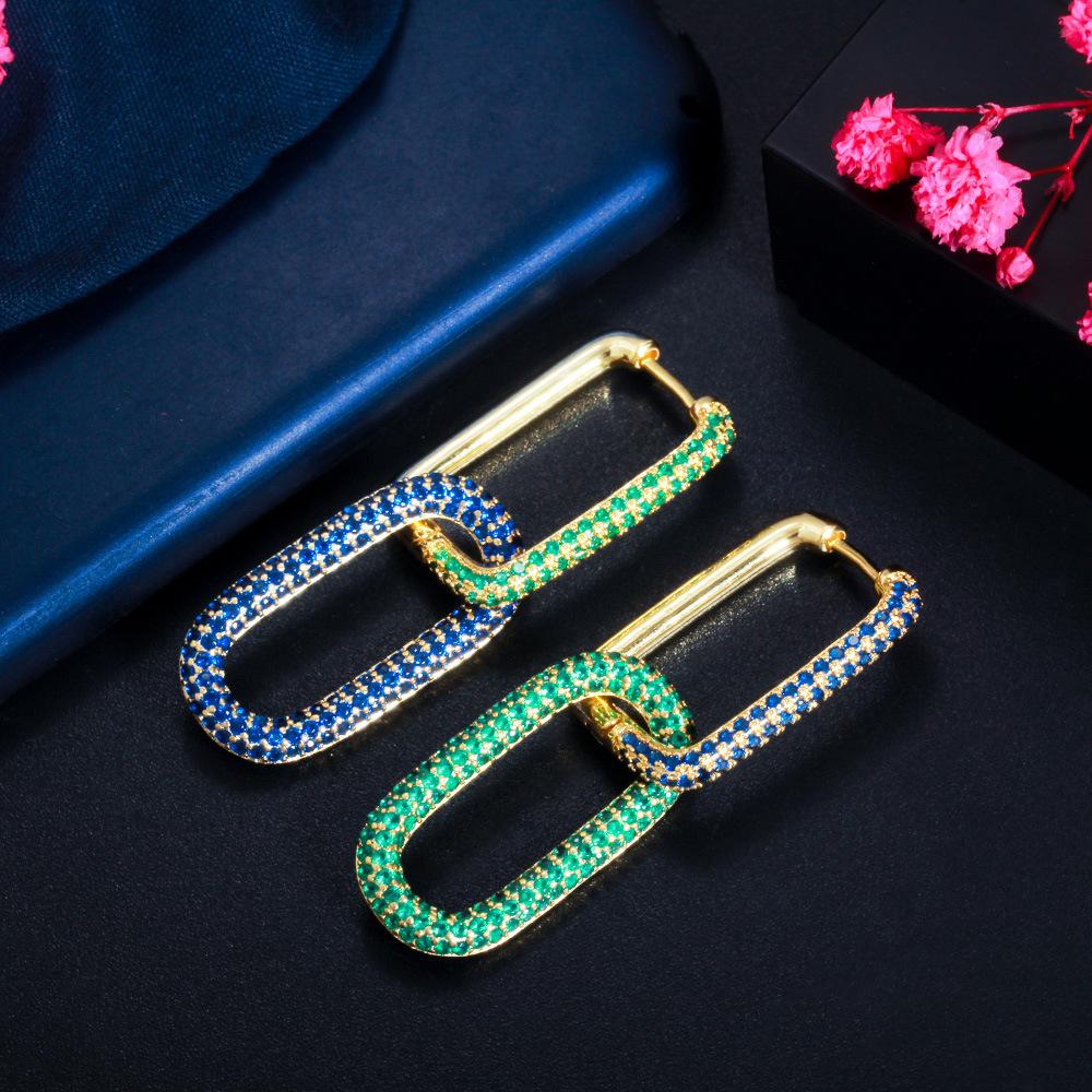 

Популярные геометрические серьги-замки, маленькие, цветной циркон, винтажная застежка, медные с покрытием 18-каратным золотом, микроинкрустация цирконами