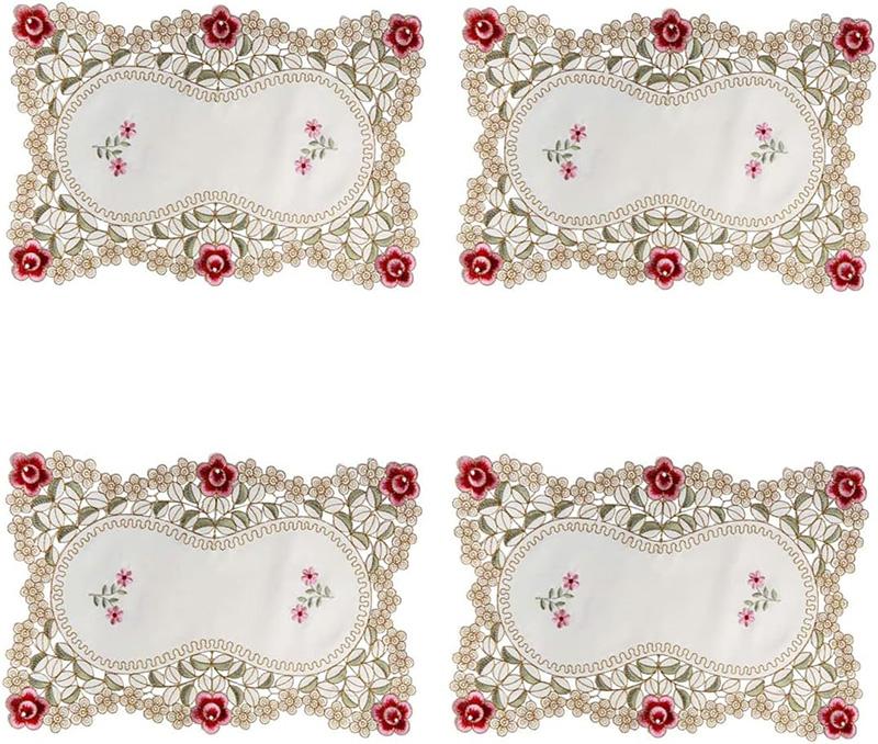 Polyester Embroidery Flower Table Runners and Napkins for Home Kitchen Dining Decoration