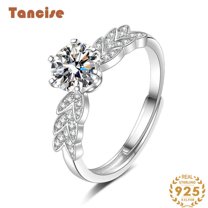 Tancise Classic Moissanite Bague en argent pour femme Bijoux Promesse de mariage Cadeau de fête_voghion.com