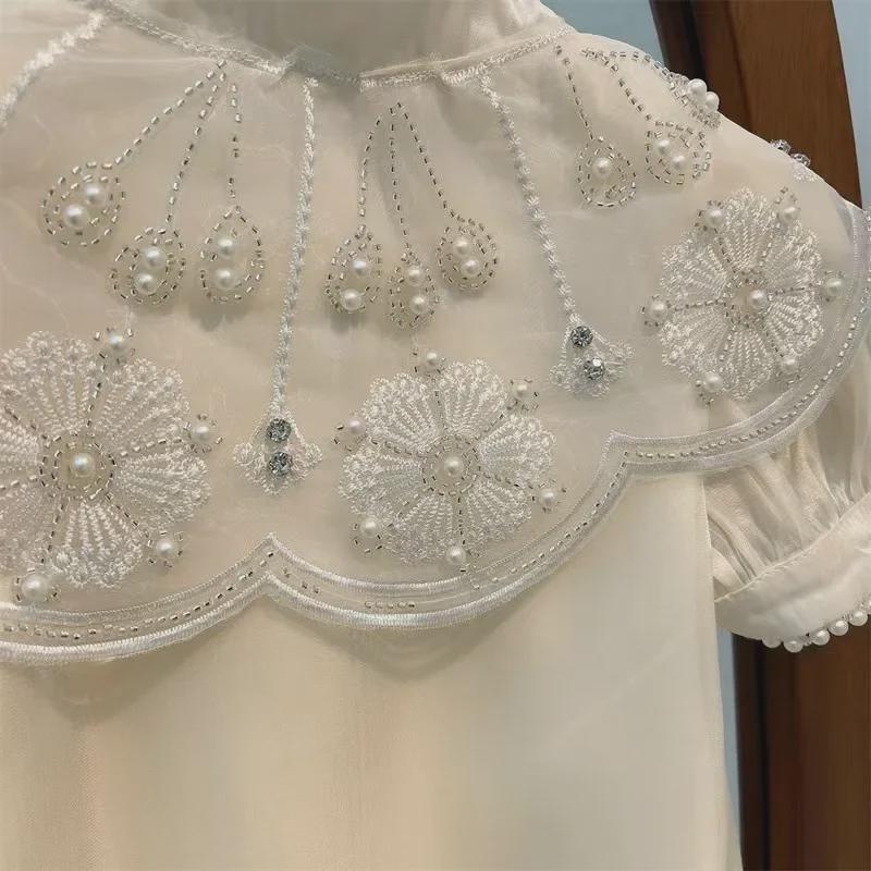 Mädchen Retro Wolke Schulter Cheongsam: Stilvolles, kurzärmeliges Prinzessinnenkleid für Sommer 2024