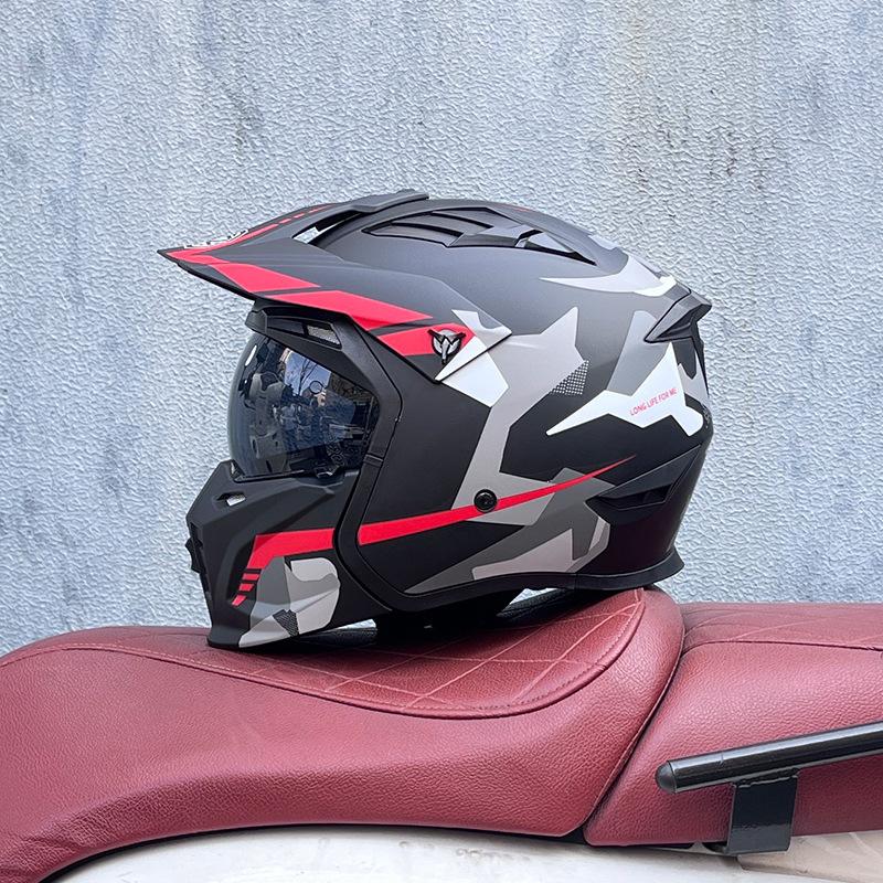 Street Fighter Motorcycle Helmet Men's and Women's Full Helmet Four Seasons Locomotive Retro Detachable Combination Helmet