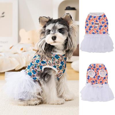 Çiçekli Köpek Elbisesi Küçük Köpekler İçin Beyaz Tül Etekli Elbise Yavrular İçin Yazlık File Elbise Bichon Frise Schnauzer Küçük Irklar