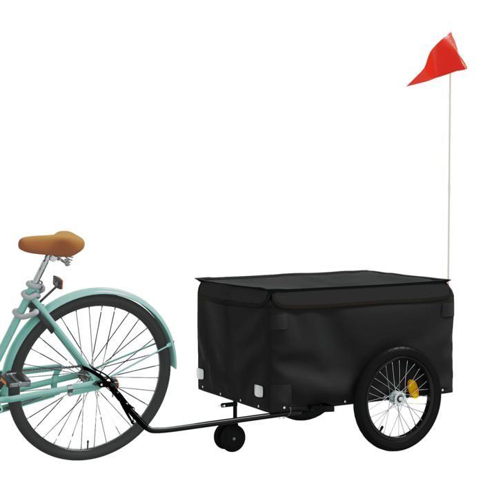 VidaXL Remorque de Vélo, Chariot de Transport avec Barre d'Attelage, Remorque de Bicyclette avec Drapeau pour Bagage, Noir 94115