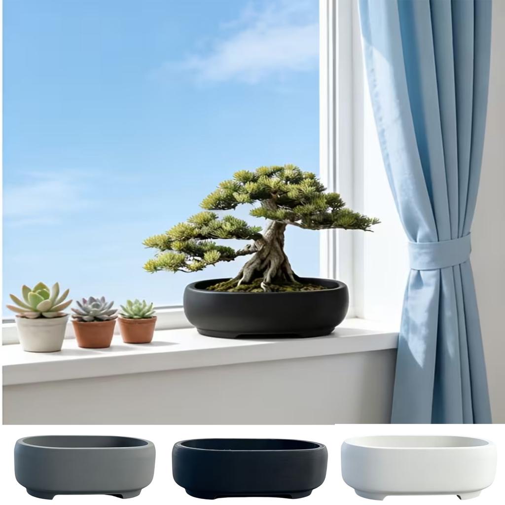 Moderner ovaler Pflanztopf Behälter für Innen Außen Gartenarbeit Sukkulente Bonsai Blumen Pflanzgefäß mit erhöhtem Sockel Abflussloch Leichtes Material