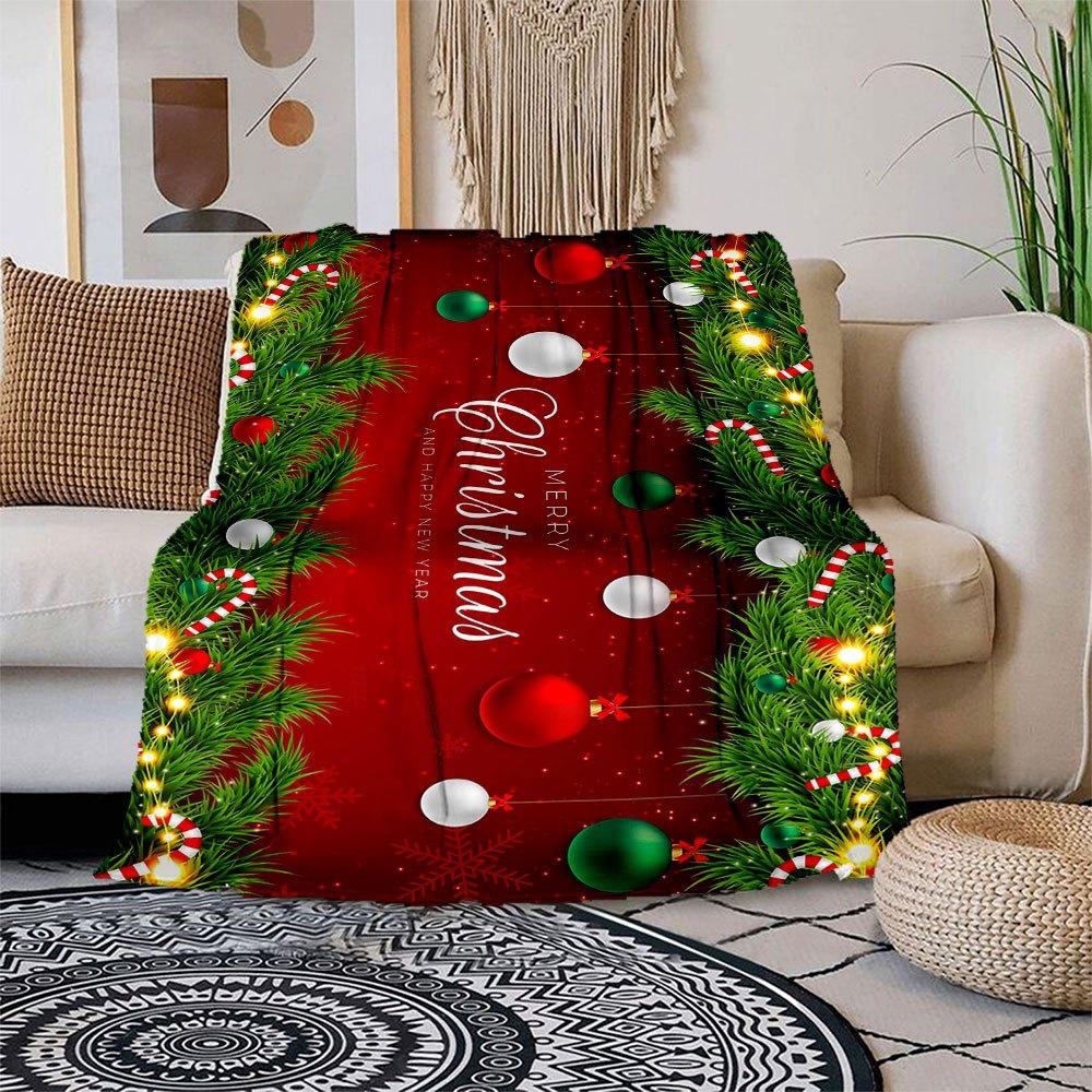 Merry Christmas Greeting Card: Festive Red Background with Green Pine Branches, White Snowflakes, Red Baubles, Candy Canes, and Golden Ligh 150x180cm