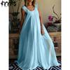 Vestidos casuales de cintura holgada sin mangas con cuello en U y estampado de colores sólidos de moda de verano y primavera para mujer
