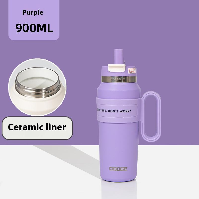 

Dodge 900ML Comfortable Double Drink Thermos with Lid Straw Cup Spray Ceramic Liner Stainless Coffee Large Capacity Coffee Cup 900ml