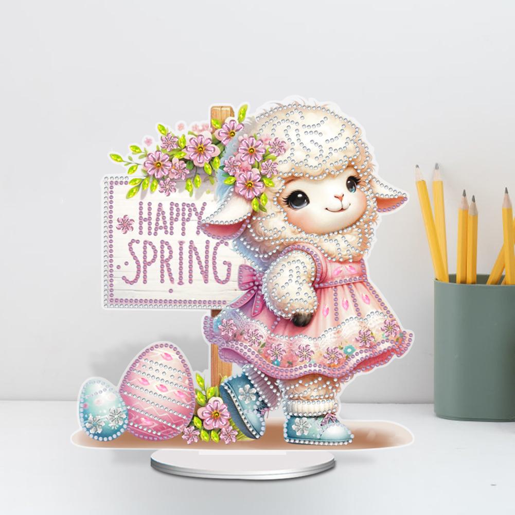 Easter Sheep Diamond Painting Tabletop Ornaments Kit Acrylic Special Shape Diamond Painting Desktop Decors Bedroom Table Decor