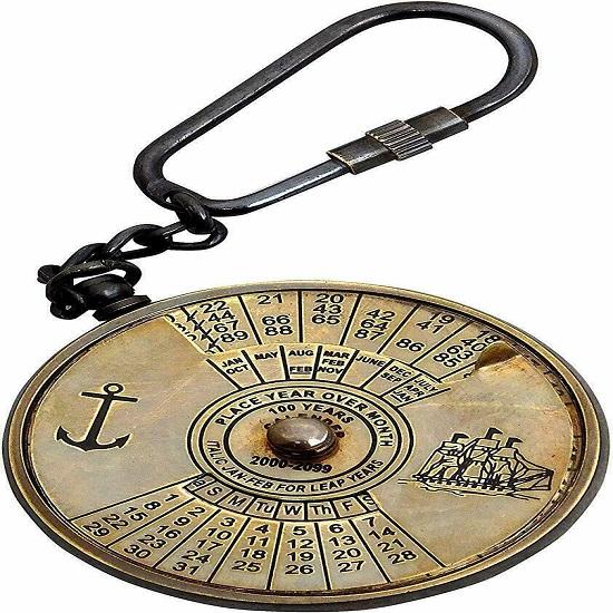 100 Years Perpetual Calendar & World Timer Key Chain Brass Key Chain Key Ring