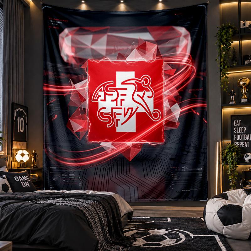 Wandbehang Wandteppich Schweiz Fußball Druck Tuch für Wohnzimmer Schlafzimmer Heimdekor