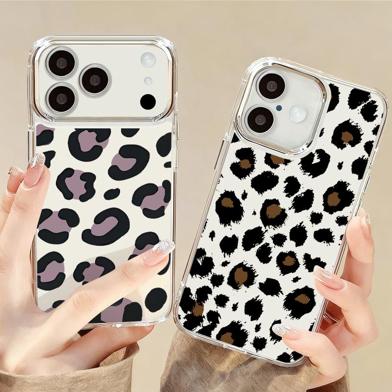 Leopard Print Phone Case For iPhone 17 Pro Max Plating Lens Frame Clear Soft Cover For iPhone 16 15 14 13 Pro Max 11 16E 17E
