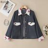 ZANZEA Women Floral Splice Turn Down Collar Long Sleeve Casual Blouse