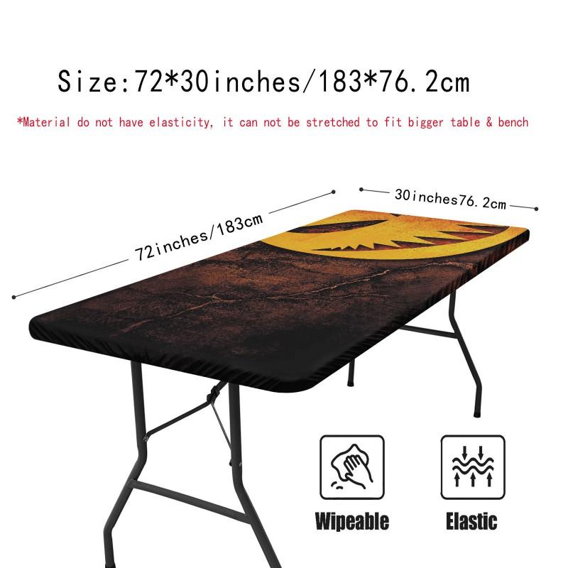 Halloween Table Cover With Elastic Edge Waterproof Dustproof Square Tablecloth Dining Outdoor Picnic