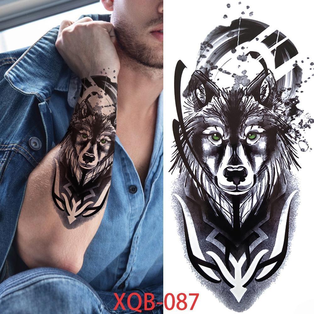 1 STÜCK 210*114 MM Coyote Katze Löwe Meerjungfrau Temporäre Tattoos Für Männer Frauen Schwarz Mond Schlange Schwert Tattoos Aufkleber Gefälschte Line Art Tattoo