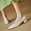 Women's High-heeled Single Shoes Simple and Versatile Thick Heel Large Size Square Head Shallow Mouth Low-top Shoes