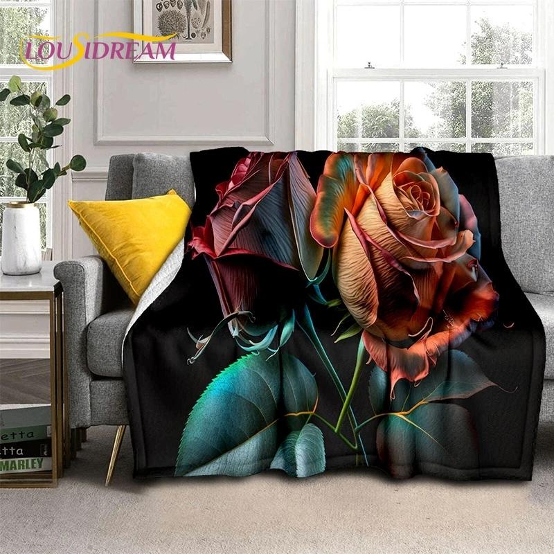 

3D Розы Цветы Скандинавский Романтический Мягкий Фланелевый Плед для Кроватей Спальни Дивана Пикника, Плед для Покрывала на Открытом Воздухе Досуг Подарок 30x40in